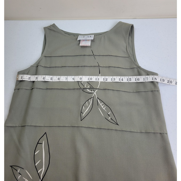 NWT VTG Maxi Dress Women's Sz 10 Leslie Belle Green Leaf Side Slit Sleeveless - Picture 3 of 11